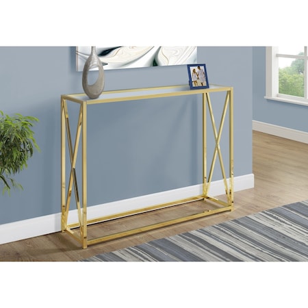 Monarch Specialties Accent Table - 42"L / Gold Metal With Tempered Glass I 3446